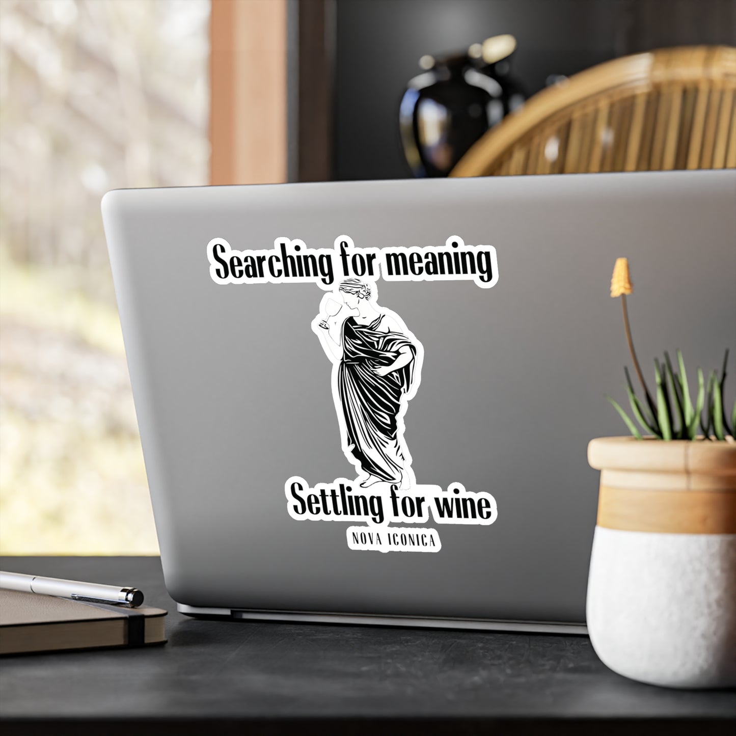 Searching for meaning settling for wine Vinyl Sticker
