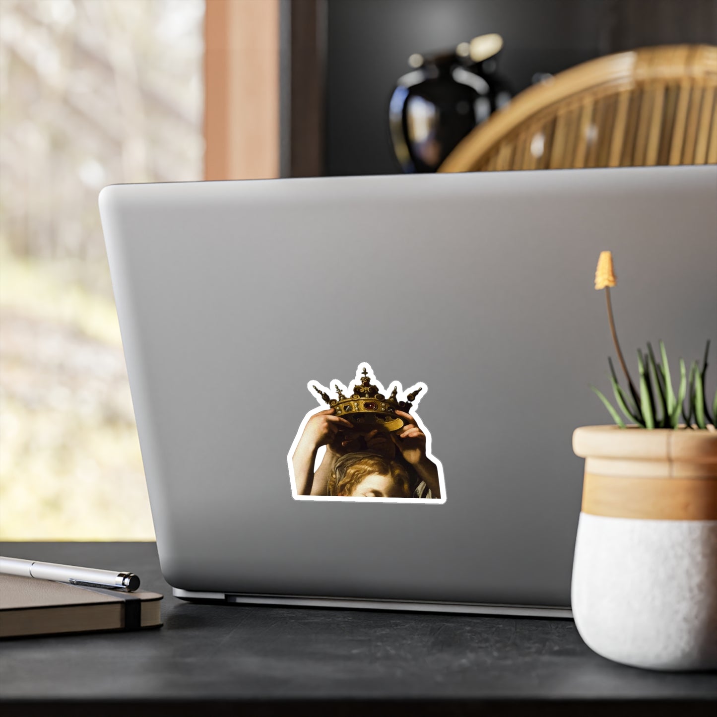 Regal Crown Kiss-Cut Vinyl Decals - Elegant Home Decor, Art Stickers, Gifts for Art Lovers, Crown Themed Decorations, Unique Wall Art