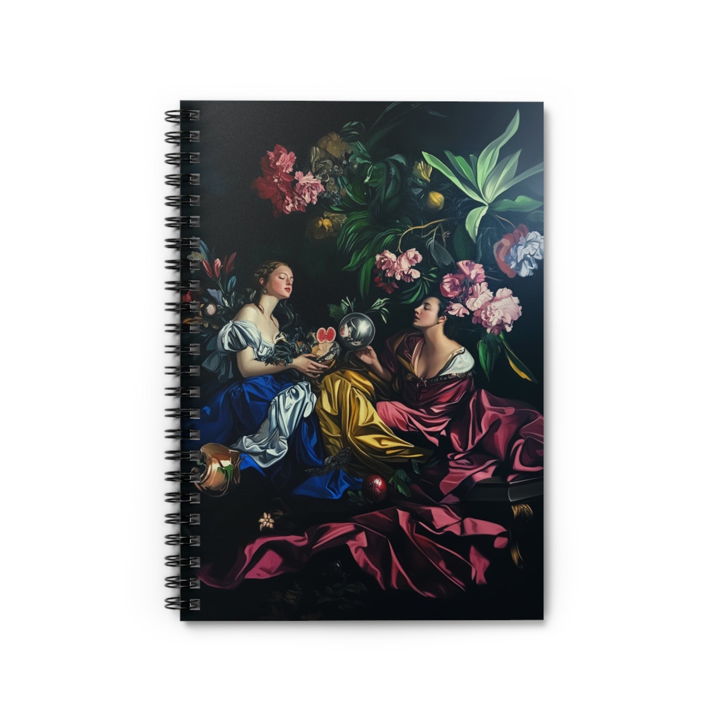 Artistic Ruled Spiral Notebook - Floral Elegance for Creative Minds - Gal Pals with Glass Orb