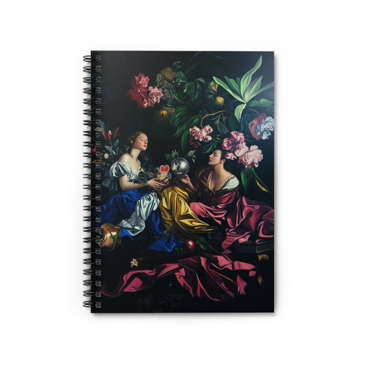 Artistic Ruled Spiral Notebook - Floral Elegance for Creative Minds - Gal Pals with Glass Orb