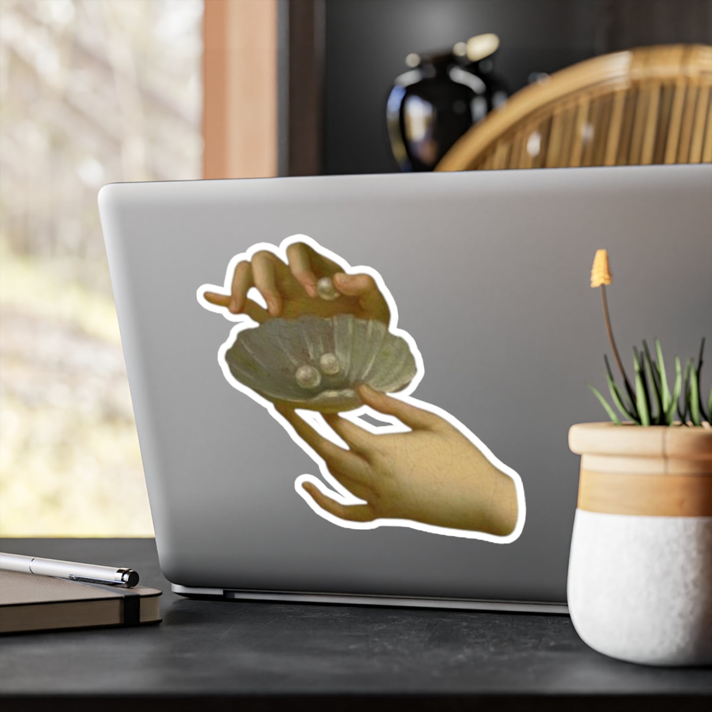 Hands with pearls painting detail stickers, Aesthetic Sticker