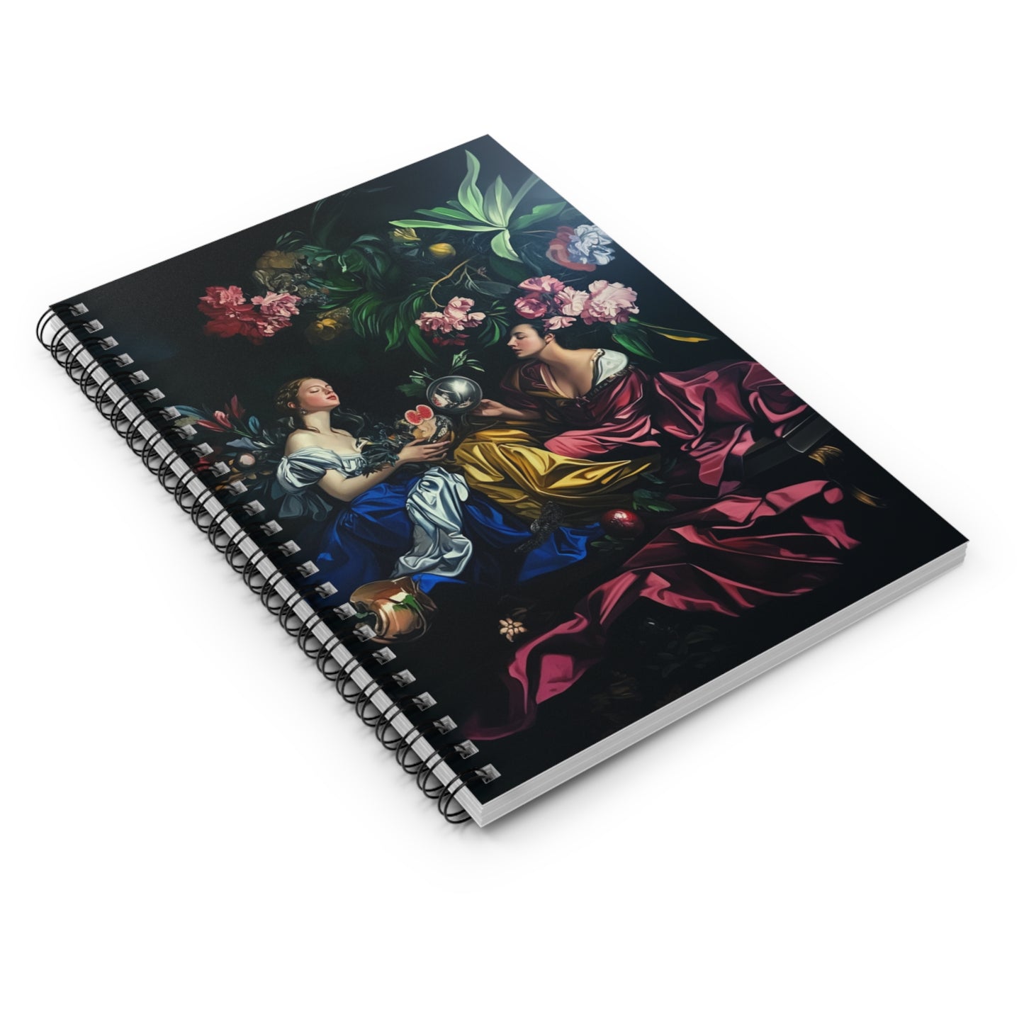 Artistic Ruled Spiral Notebook - Floral Elegance for Creative Minds - Gal Pals with Glass Orb