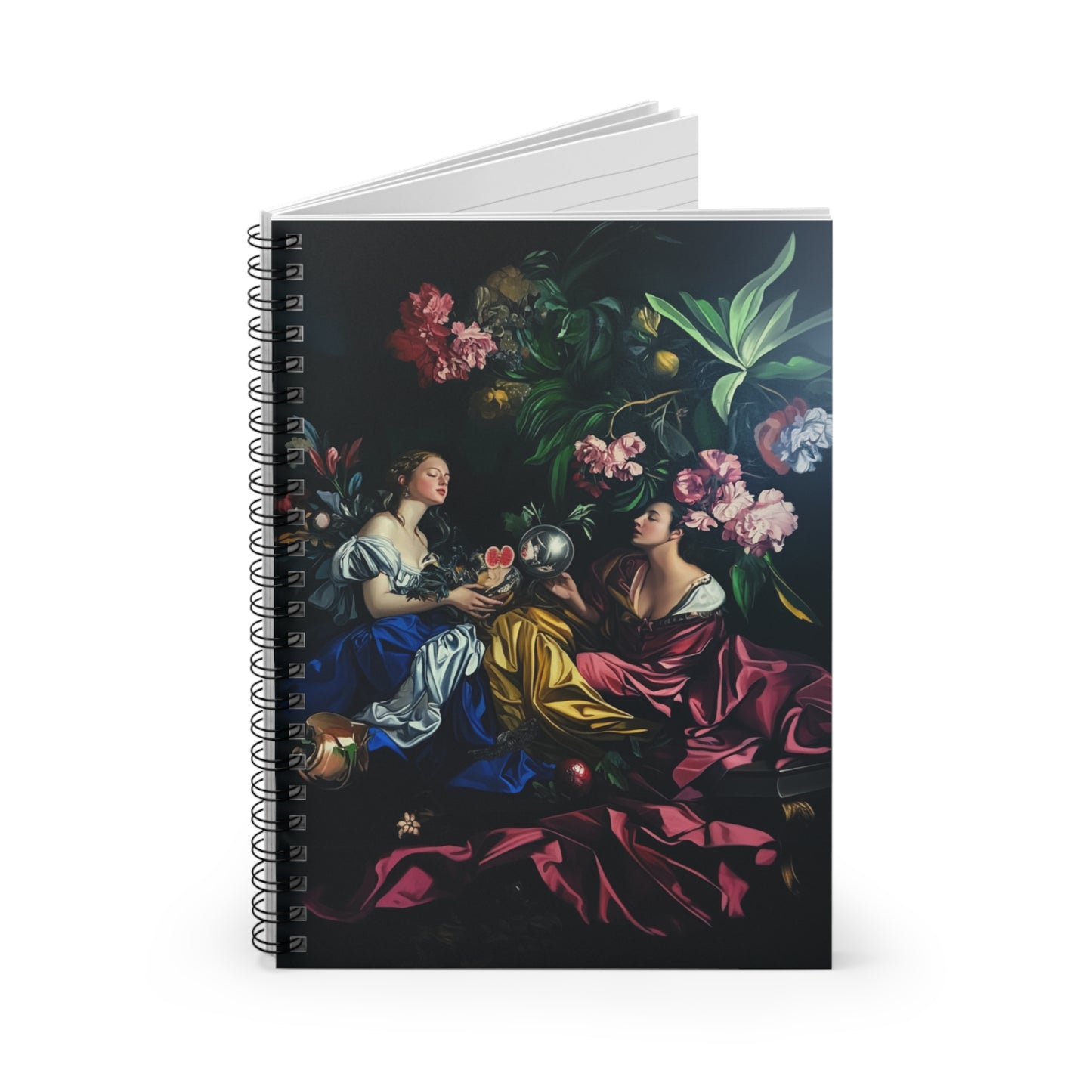 Artistic Ruled Spiral Notebook - Floral Elegance for Creative Minds - Gal Pals with Glass Orb