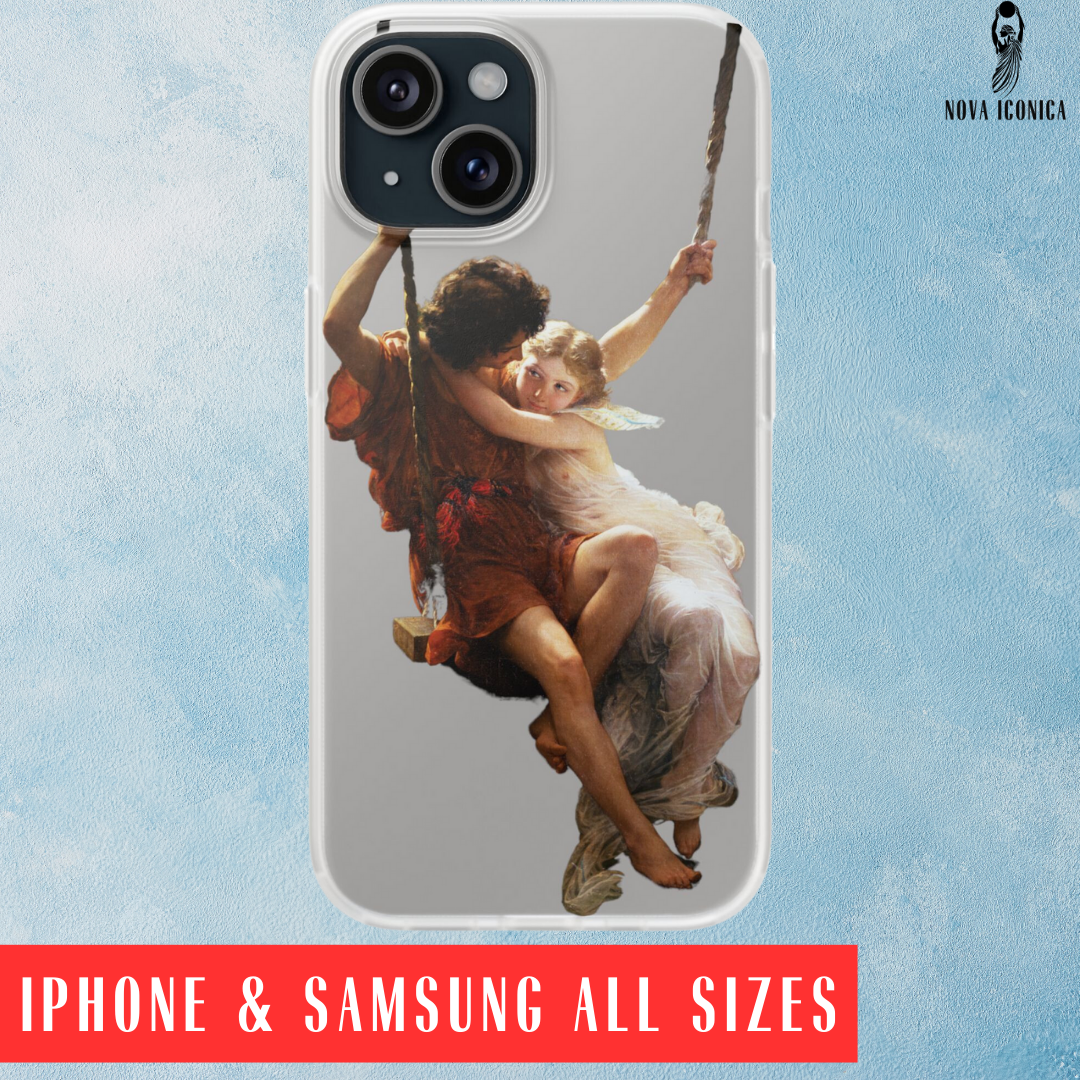 Classical art phone case, aesthetic art, arttok, swinging couple painting, Pierre Auguste Cot Springtime, iPhone android wireless charging