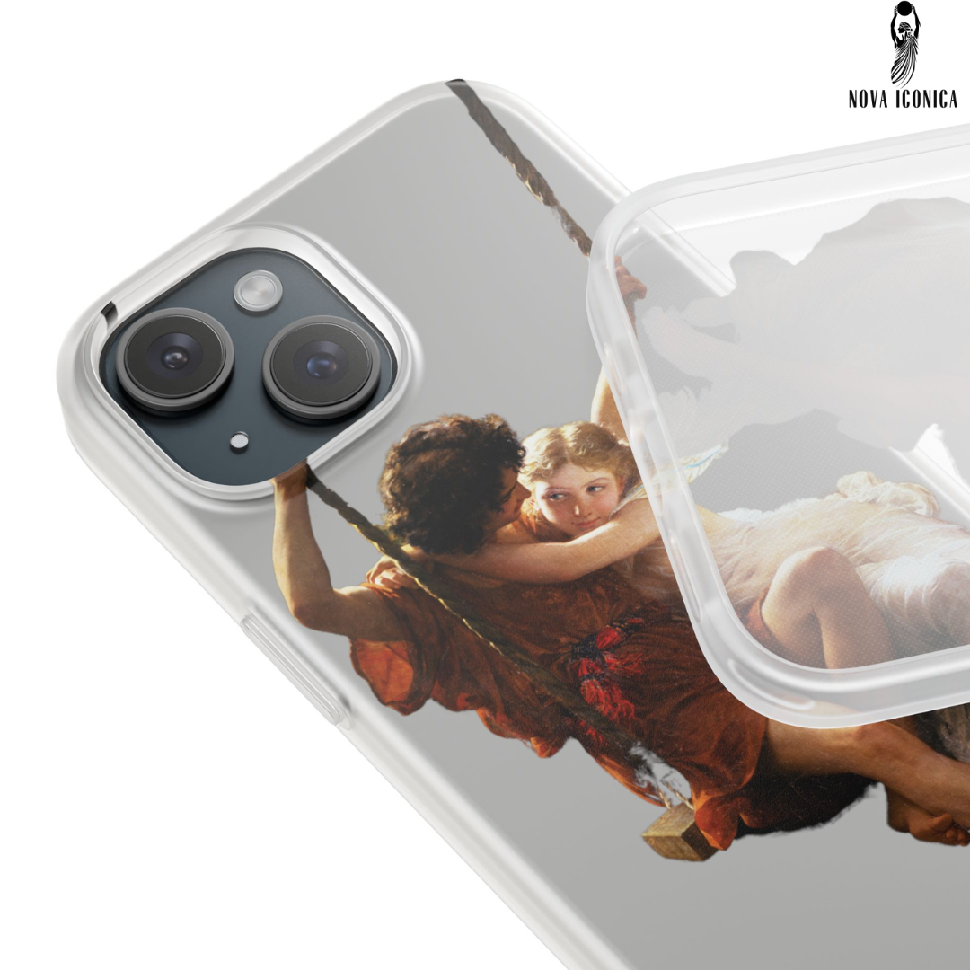 Classical art phone case, aesthetic art, arttok, swinging couple painting, Pierre Auguste Cot Springtime, iPhone android wireless charging