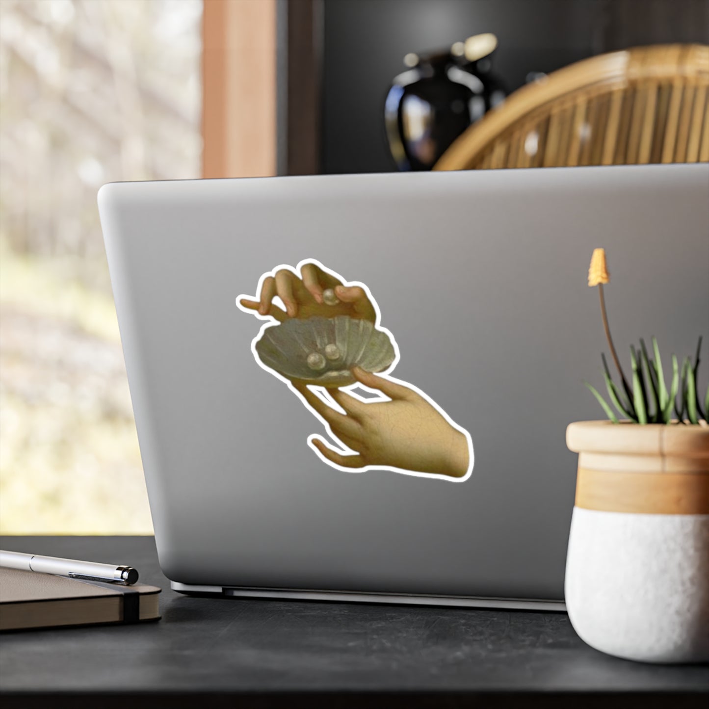 Hands with pearls painting detail stickers, Aesthetic Sticker