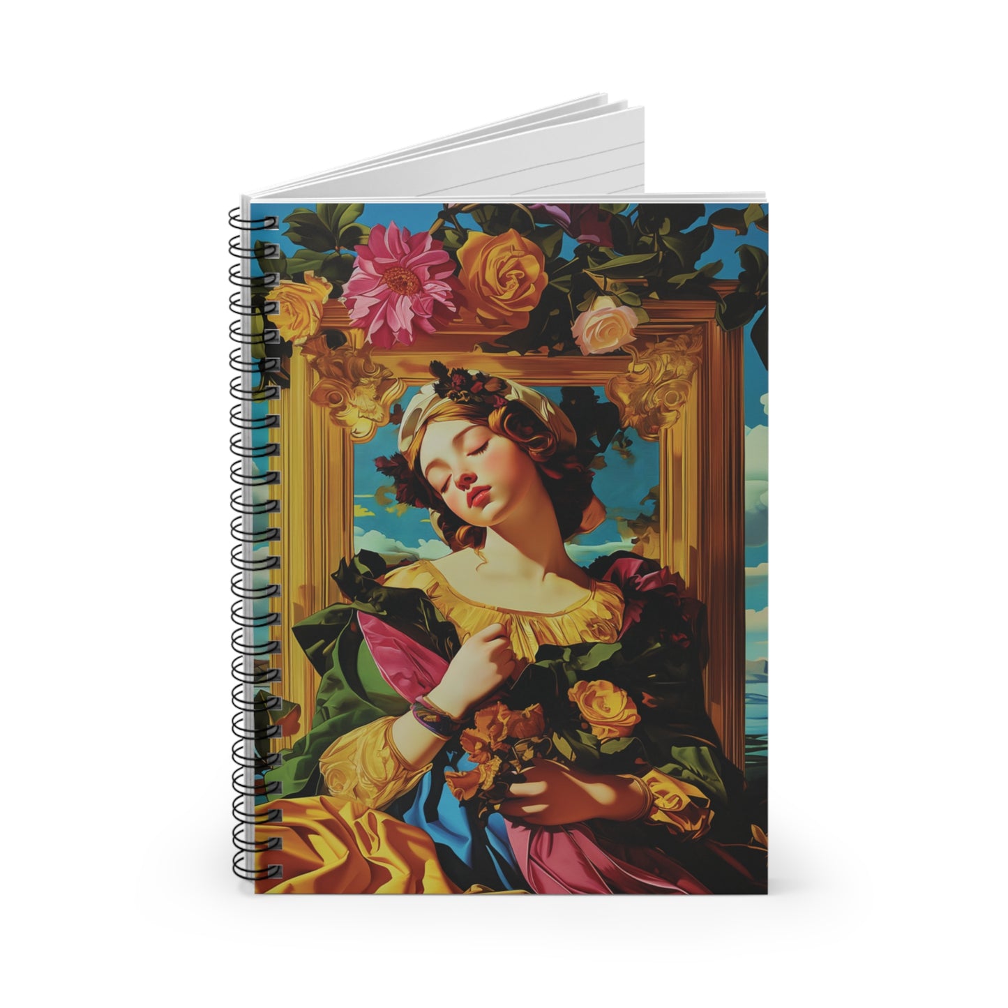 Artistic Floral Spiral Notebook - Ruled Line, Vintage Aesthetic Journal, Daily Planner, Flower Lover Gift, Artistic Office Supplies - Yellow Girl