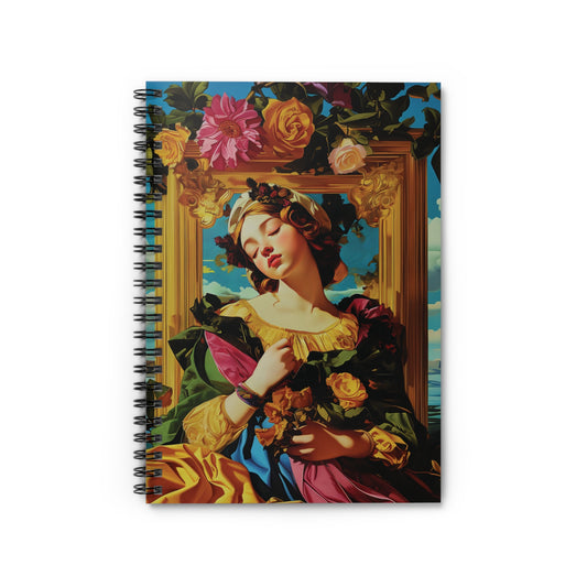 Artistic Floral Spiral Notebook - Ruled Line, Vintage Aesthetic Journal, Daily Planner, Flower Lover Gift, Artistic Office Supplies - Yellow Girl
