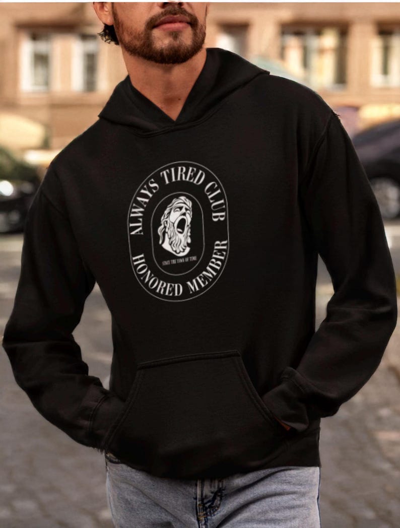Always Tired Club Fleece Hoodie - Cozy Black Sweatshirt for Casual Comfort