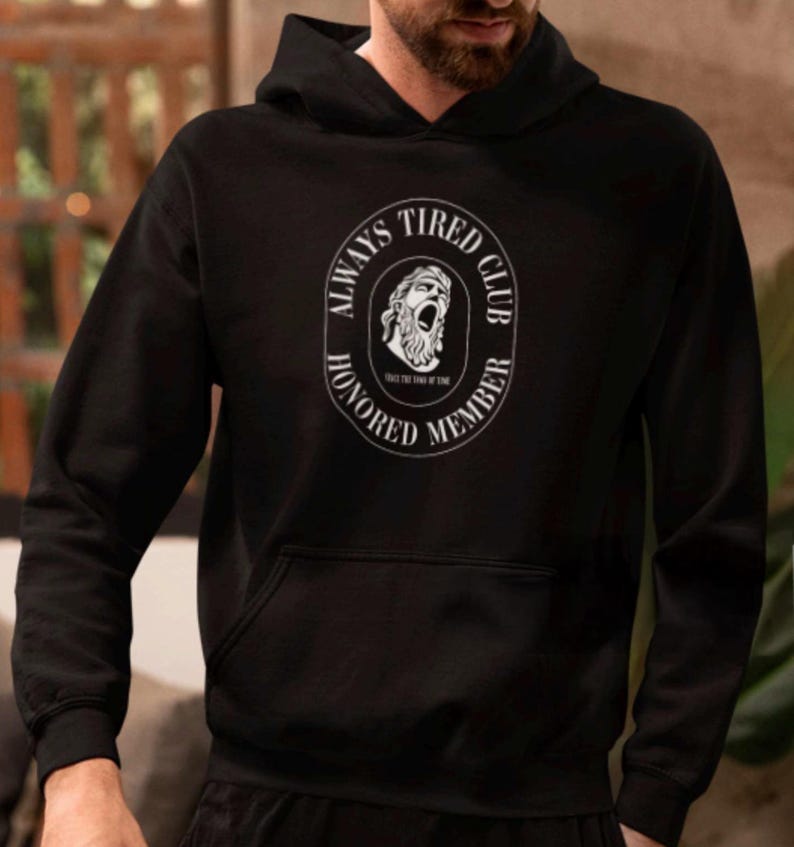 Always Tired Club Fleece Hoodie - Cozy Black Sweatshirt for Casual Comfort