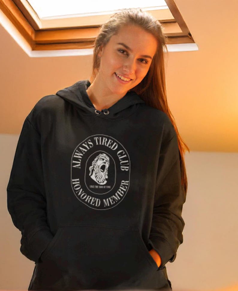 Always Tired Club Fleece Hoodie - Cozy Black Sweatshirt for Casual Comfort