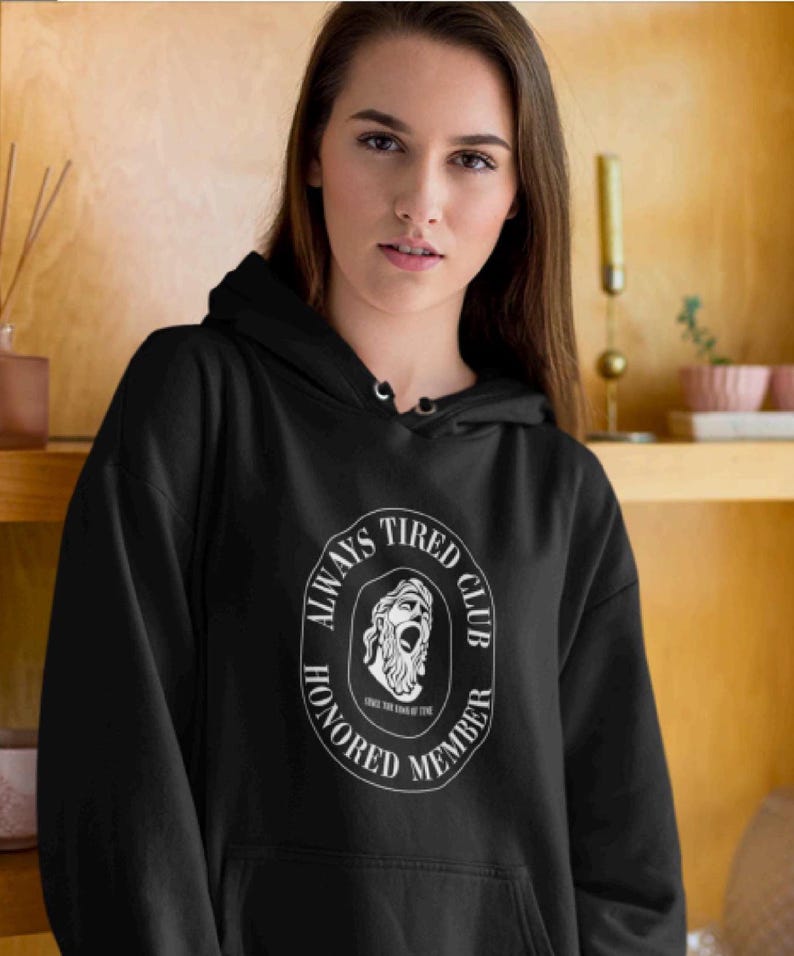 Always Tired Club Fleece Hoodie - Cozy Black Sweatshirt for Casual Comfort