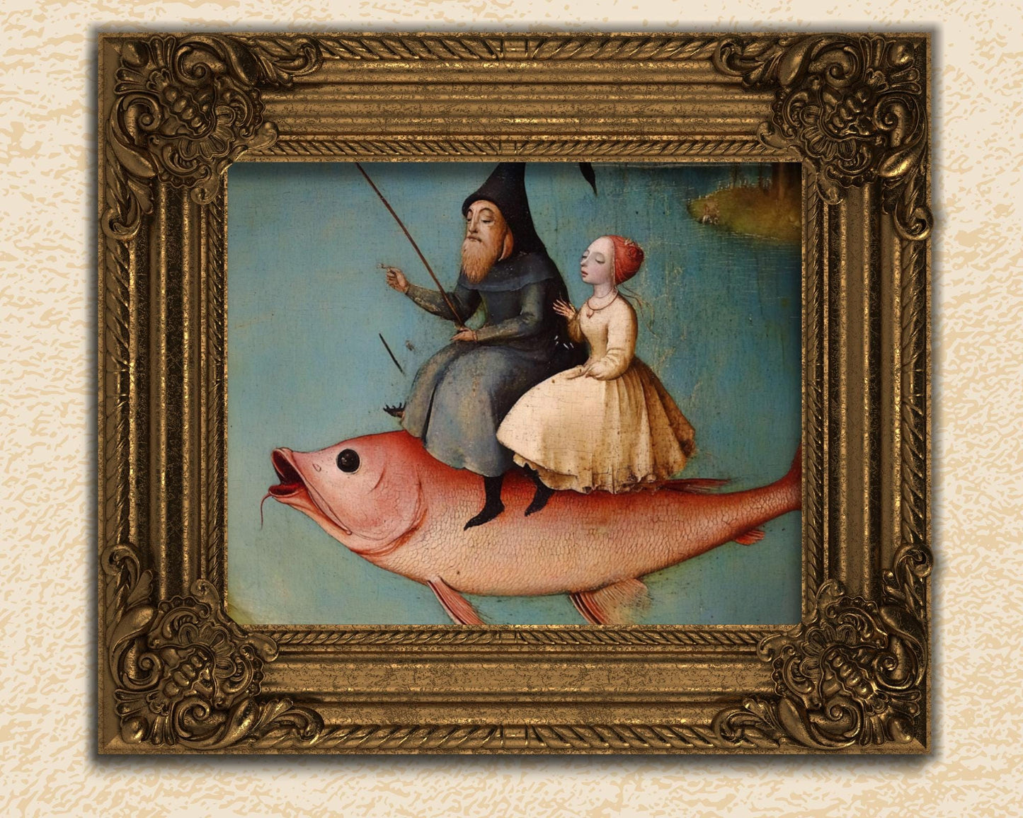 Weird Renaissance art unframed art print Hieronymus Bosch style weirdcore vintage antique 17th century 1600s bizarre old oil painting fish aesthetic kitsch quirky queer eclectic Renaissance classical fine art whimsical eccentric funky unusual medieval wall decor surreal fantasy artwork baroque gallery piece strange conversation starter historical art weird gift idea creature unique decor home art statement fantastical oil print light dark academia vibe surrealism folk master wizard tapestry art