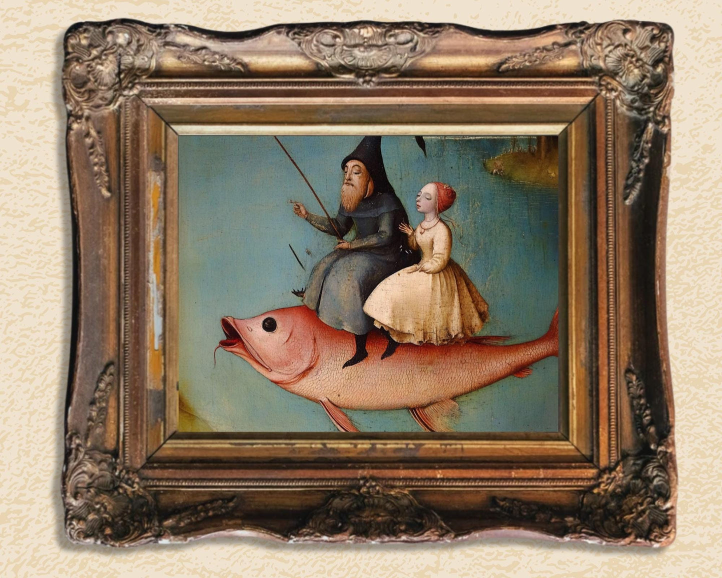Weird Renaissance art unframed art print Hieronymus Bosch style weirdcore vintage antique 17th century 1600s bizarre old oil painting fish aesthetic kitsch quirky queer eclectic Renaissance classical fine art whimsical eccentric funky unusual medieval wall decor surreal fantasy artwork baroque gallery piece strange conversation starter historical art weird gift idea creature unique decor home art statement fantastical oil print light dark academia vibe surrealism folk master wizard tapestry art