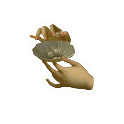 Hands with pearls painting detail stickers, Aesthetic Sticker