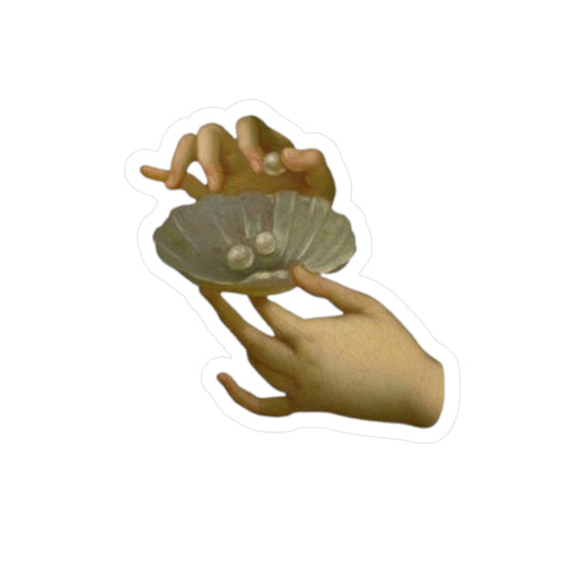 Hands with pearls painting detail stickers, Aesthetic Sticker