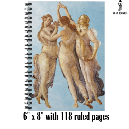 Botticelli,Primavera,Three Graces,Renaissance Art,Spiral Notebook,classical art journal