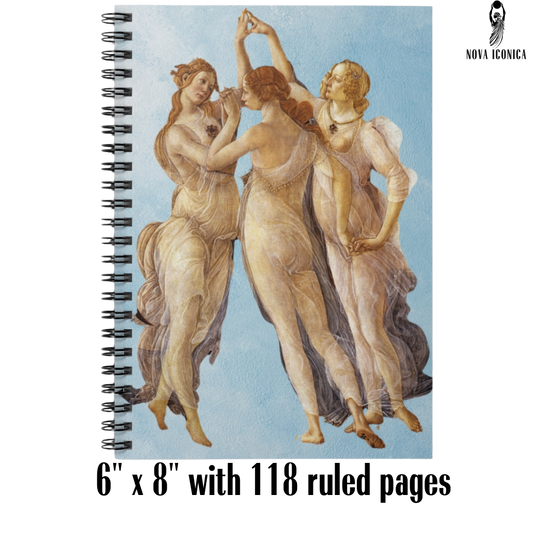 Botticelli,Primavera,Three Graces,Renaissance Art,Spiral Notebook,classical art journal