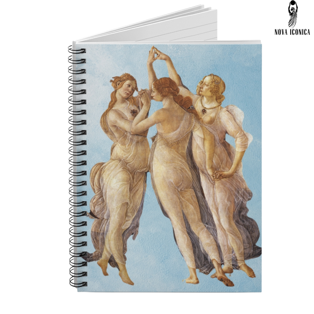 Botticelli,Primavera,Three Graces,Renaissance Art,Spiral Notebook,classical art journal