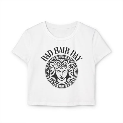 Funny 'Bad Hair Day' Medusa Women's Baby Tee - Stylish, Casual Top for Everyday Wear