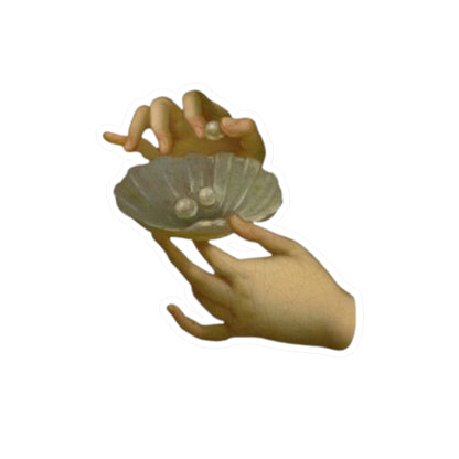 Hands with pearls painting detail stickers, Aesthetic Sticker