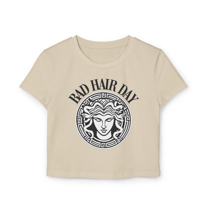 Funny 'Bad Hair Day' Medusa Women's Baby Tee - Stylish, Casual Top for Everyday Wear