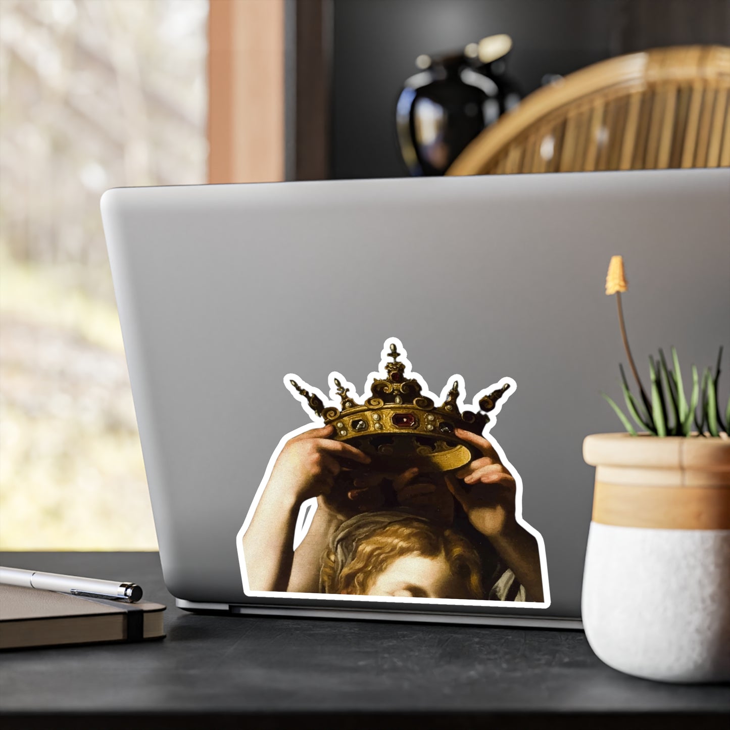 Regal Crown Kiss-Cut Vinyl Decals - Elegant Home Decor, Art Stickers, Gifts for Art Lovers, Crown Themed Decorations, Unique Wall Art