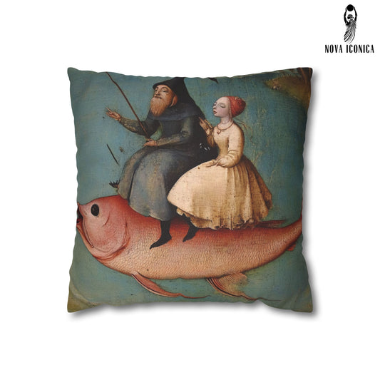 Weird Renaissance Art, Hieronymus Bosch Style,Weirdcore Vintage Antique 17th century 1600s,bizzare old oil painting,fish Decorative Pillowcase - Unique Art for Cozy Spaces