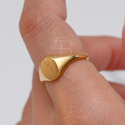 18k Gold Plated Wild Flower Signet Ring