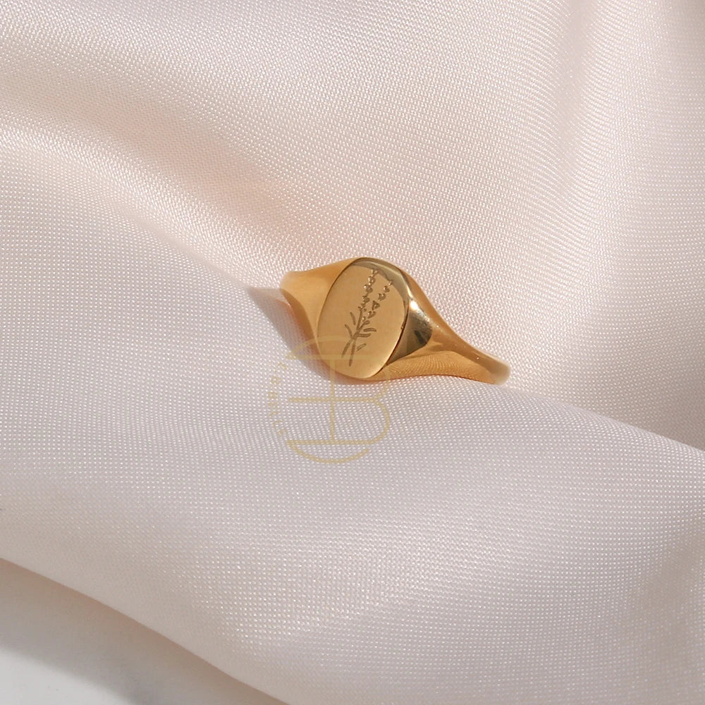 18k Gold Plated Wild Flower Signet Ring