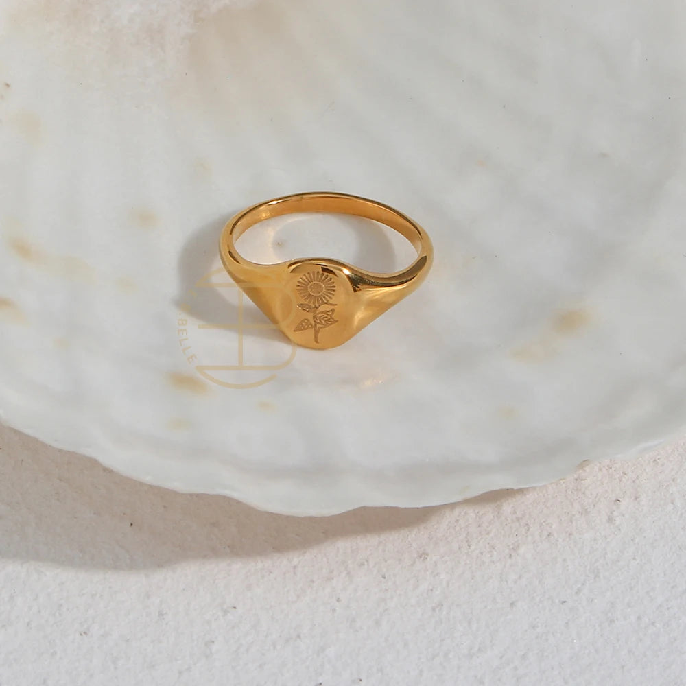 18k Gold Plated Wild Flower Signet Ring