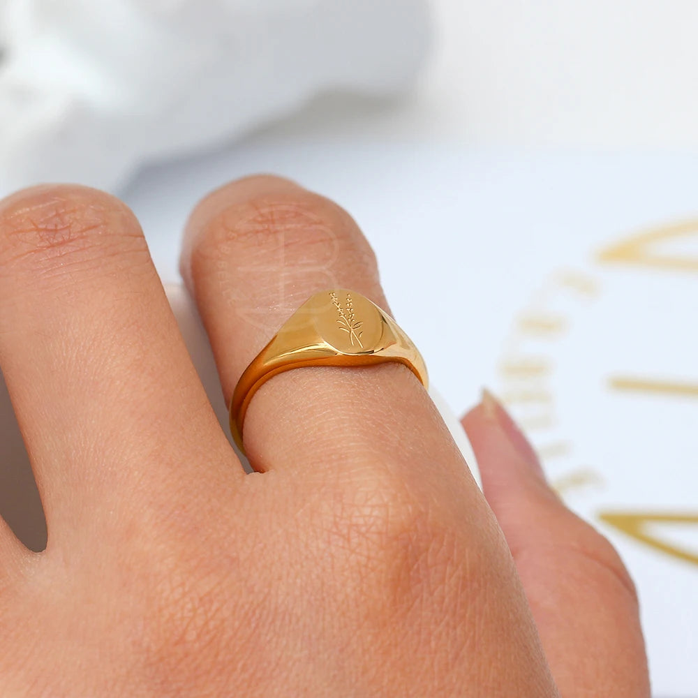 18k Gold Plated Wild Flower Signet Ring