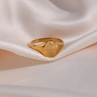 18k Gold Plated Wild Flower Signet Ring