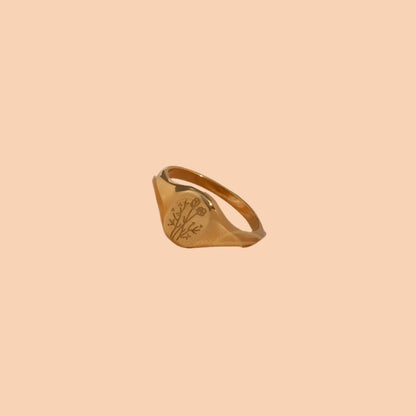 18k Gold Plated Wild Flower Signet Ring