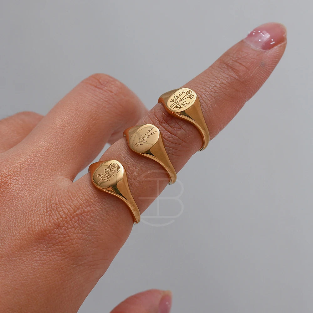 18k Gold Plated Wild Flower Signet Ring