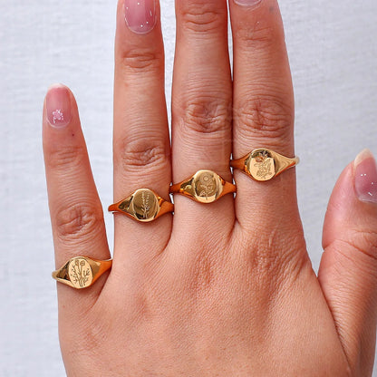 18k Gold Plated Wild Flower Signet Ring