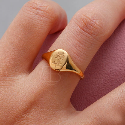 18k Gold Plated Wild Flower Signet Ring