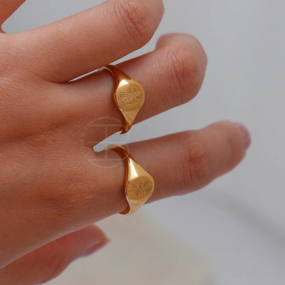 18k Gold Plated Wild Flower Signet Ring