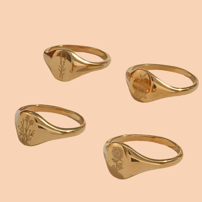 18k Gold Plated Wild Flower Signet Ring