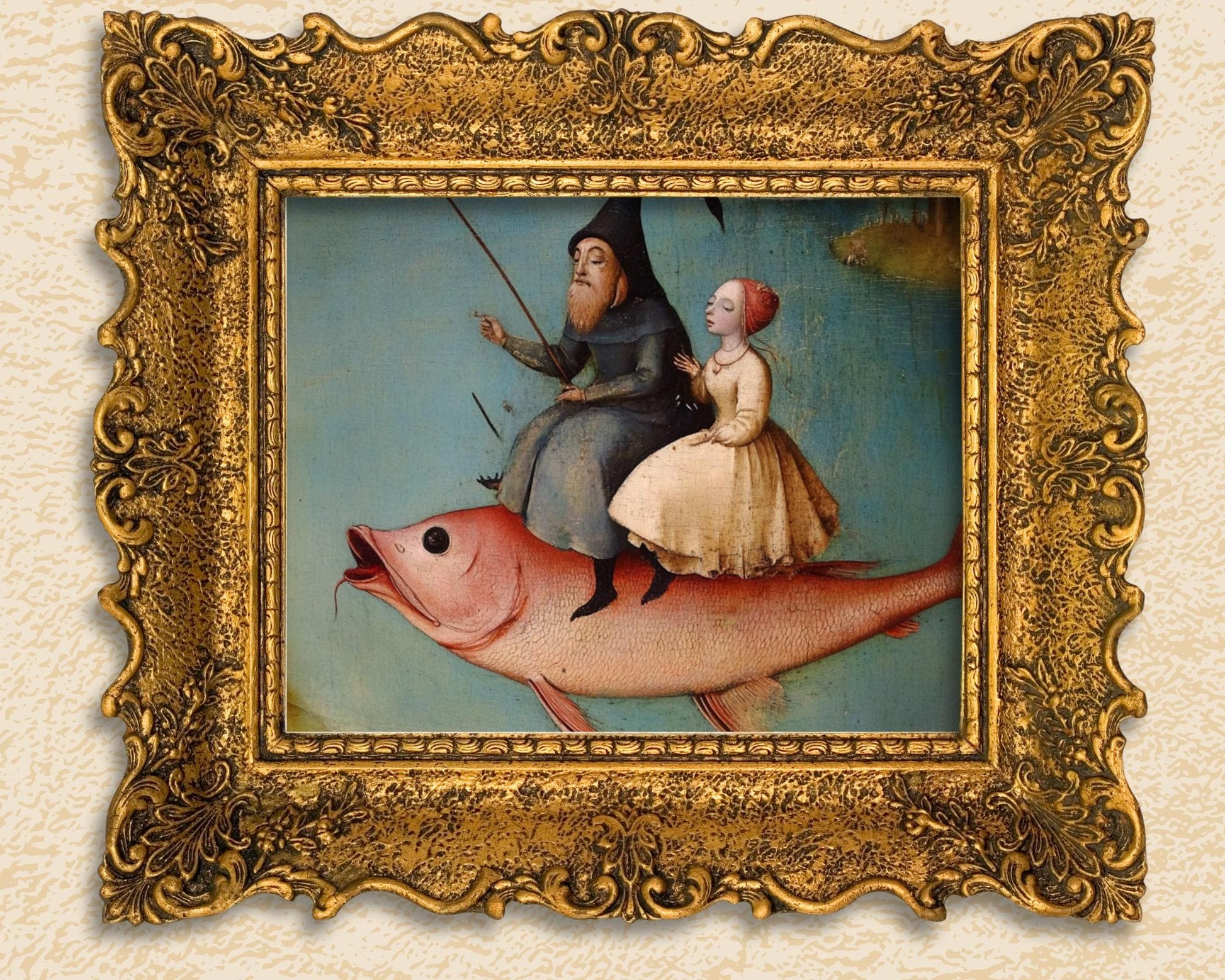 Weird Renaissance art unframed art print Hieronymus Bosch style weirdcore vintage antique 17th century 1600s bizarre old oil painting fish aesthetic kitsch quirky queer eclectic Renaissance classical fine art whimsical eccentric funky unusual medieval wall decor surreal fantasy artwork baroque gallery piece strange conversation starter historical art weird gift idea creature unique decor home art statement fantastical oil print light dark academia vibe surrealism folk master wizard tapestry art