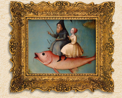 Weird Renaissance art unframed art print Hieronymus Bosch style weirdcore vintage antique 17th century 1600s bizarre old oil painting fish aesthetic kitsch quirky queer eclectic Renaissance classical fine art whimsical eccentric funky unusual medieval wall decor surreal fantasy artwork baroque gallery piece strange conversation starter historical art weird gift idea creature unique decor home art statement fantastical oil print light dark academia vibe surrealism folk master wizard tapestry art