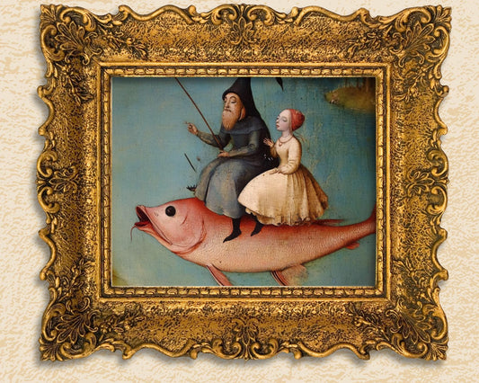 Weird Renaissance art unframed art print Hieronymus Bosch style weirdcore vintage antique 17th century 1600s bizarre old oil painting fish aesthetic kitsch quirky queer eclectic Renaissance classical fine art whimsical eccentric funky unusual medieval wall decor surreal fantasy artwork baroque gallery piece strange conversation starter historical art weird gift idea creature unique decor home art statement fantastical oil print light dark academia vibe surrealism folk master wizard tapestry art
