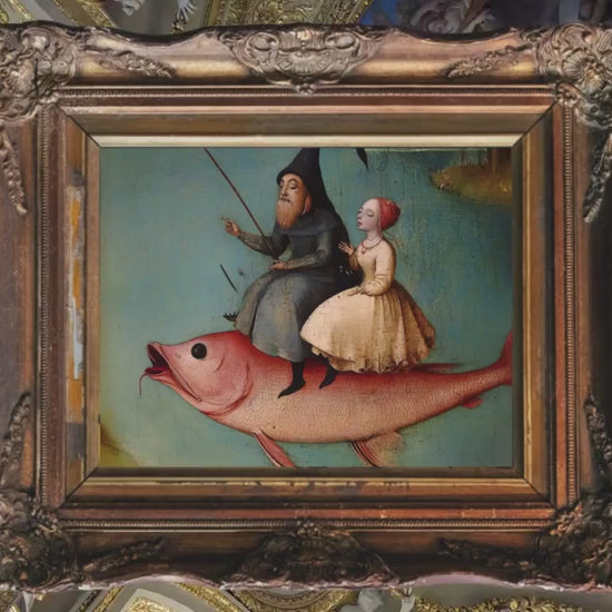 Weird Renaissance Art Fish Poster Print Hieronymus Bosch Style Weirdcore Vintage Decor Antique surreal strange bizzare old oil painting gift