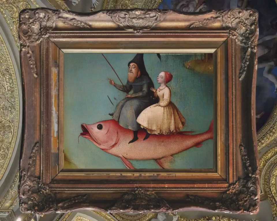 Weird Renaissance Art Fish Poster Print Hieronymus Bosch Style Weirdcore Vintage Decor Antique surreal strange bizzare old oil painting gift